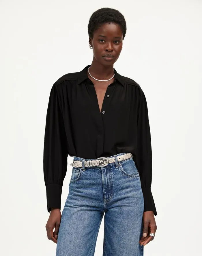 Women LongSleeve ButtonFront Top True Black Madewell Tops and Shirts