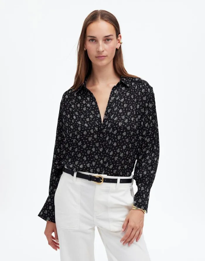 Women LongSleeve ButtonFront Top True Black Madewell Tops and Shirts