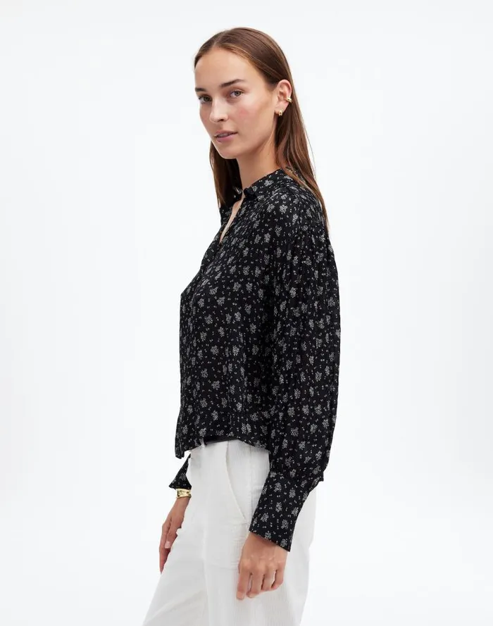 Women LongSleeve ButtonFront Top True Black Madewell Tops and Shirts