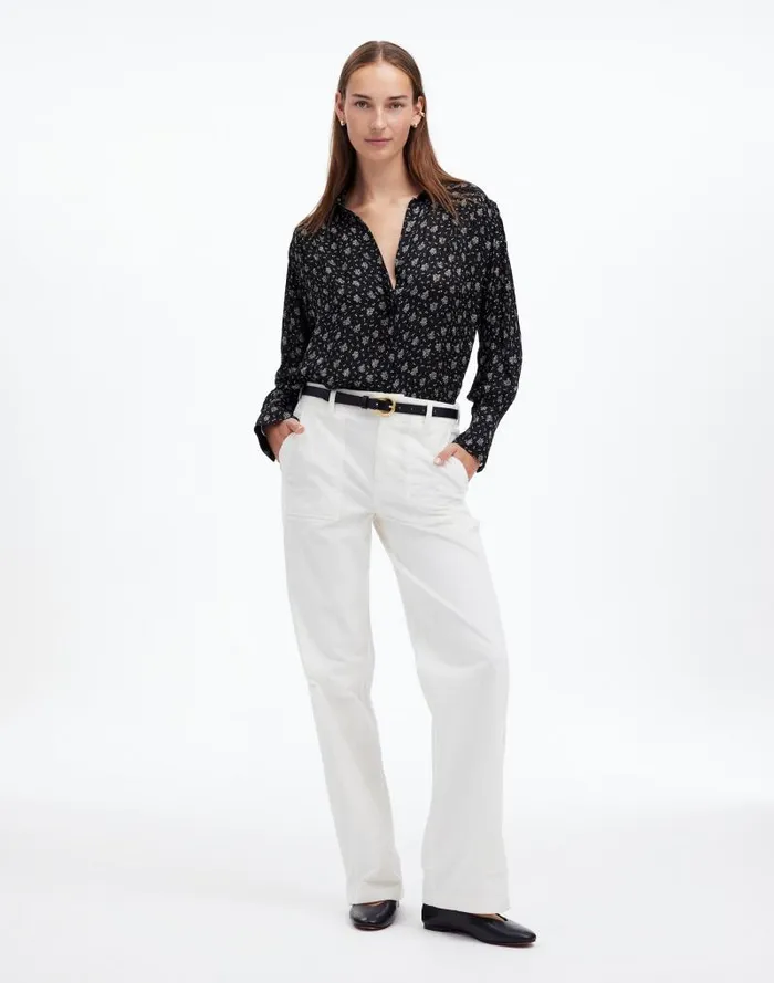 Women LongSleeve ButtonFront Top True Black Madewell Tops and Shirts