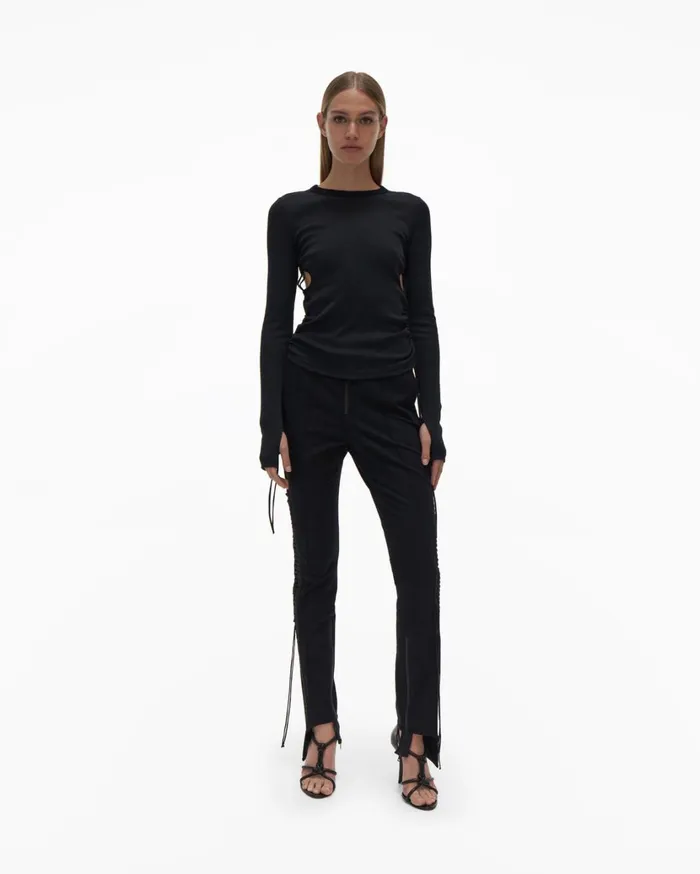 Women LongSleeve Cutout Top Basalt Black Helmut Lang TShirts and Sweatshirts