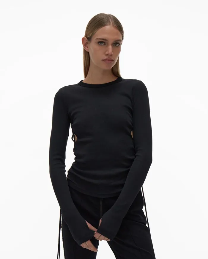 Women LongSleeve Cutout Top Basalt Black Helmut Lang TShirts and Sweatshirts