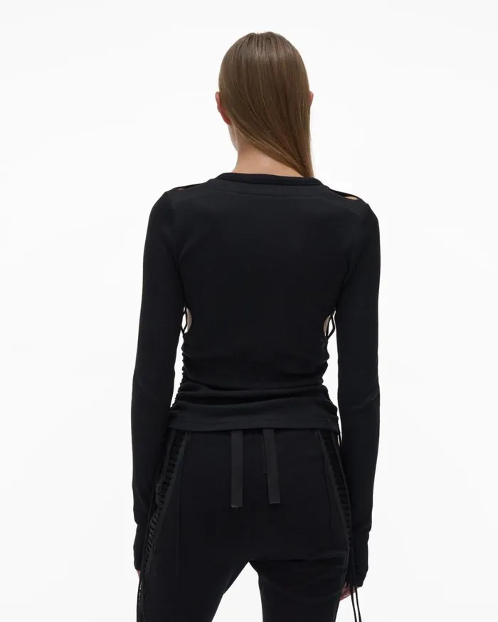 Women LongSleeve Cutout Top Basalt Black Helmut Lang TShirts and Sweatshirts