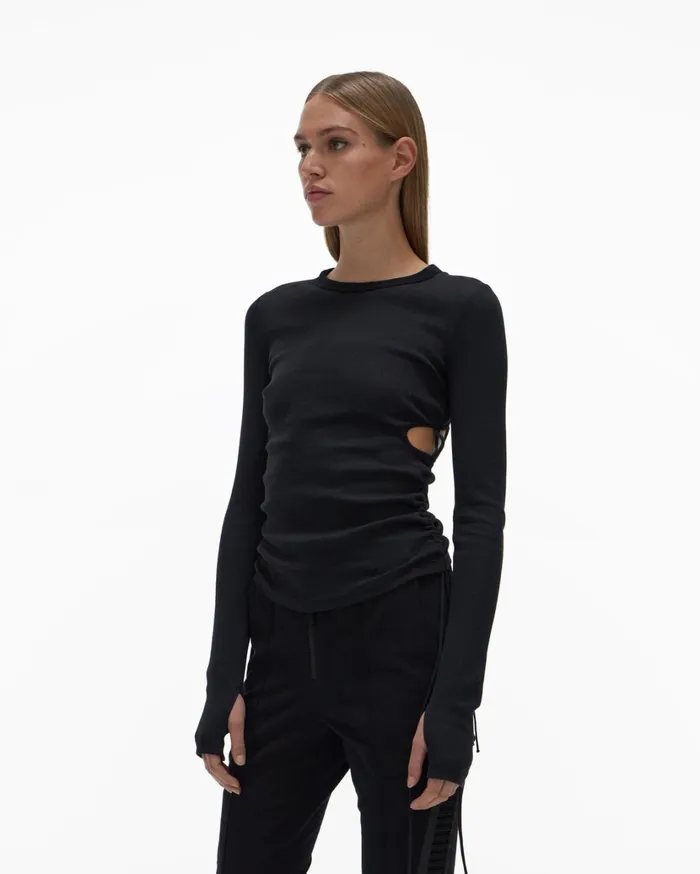 Women LongSleeve Cutout Top Basalt Black Helmut Lang TShirts and Sweatshirts