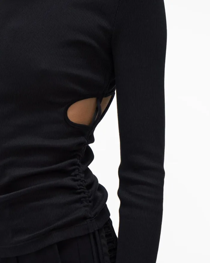 Women LongSleeve Cutout Top Basalt Black Helmut Lang TShirts and Sweatshirts