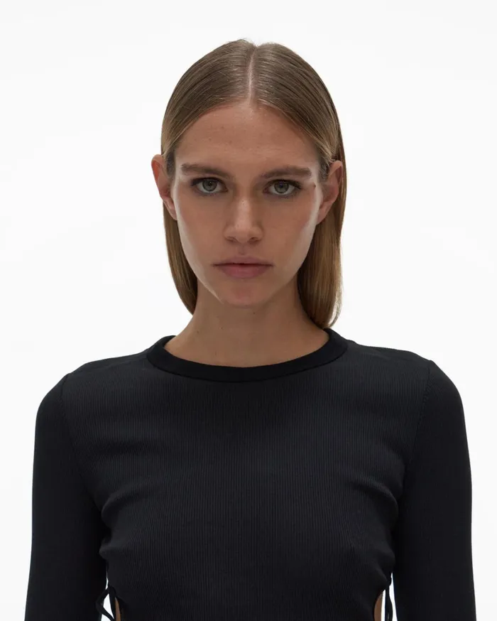 Women LongSleeve Cutout Top Basalt Black Helmut Lang TShirts and Sweatshirts
