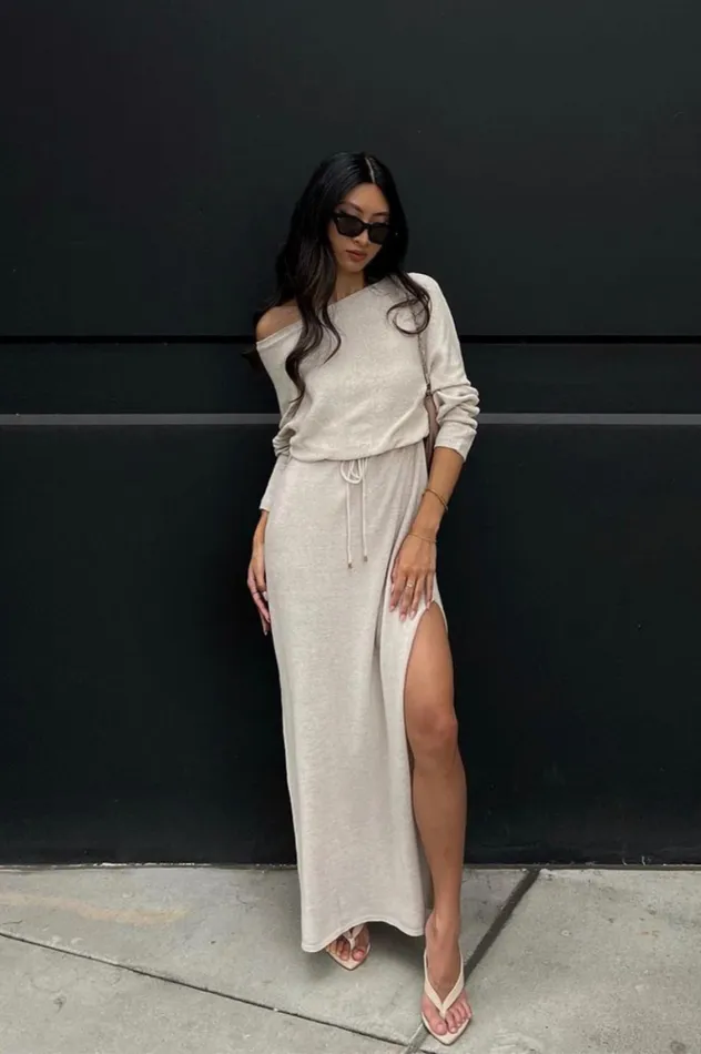 Women Long Sleeved Dresses Runaway The Label FLORIDA MAXI DRESS Sand