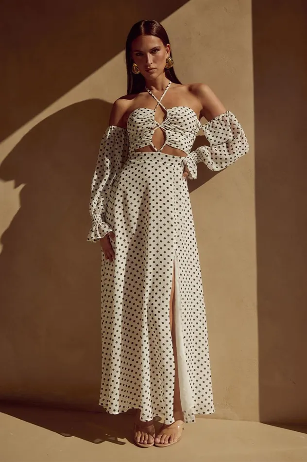Women Long Sleeved Dresses Runaway The Label KARMA MAXI DRESS White Polka