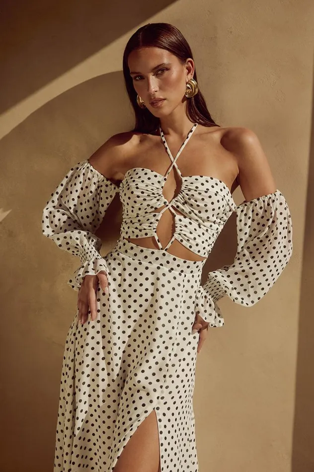 Women Long Sleeved Dresses Runaway The Label KARMA MAXI DRESS White Polka