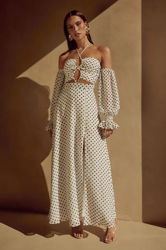 Women Long Sleeved Dresses Runaway The Label KARMA MAXI DRESS White Polka