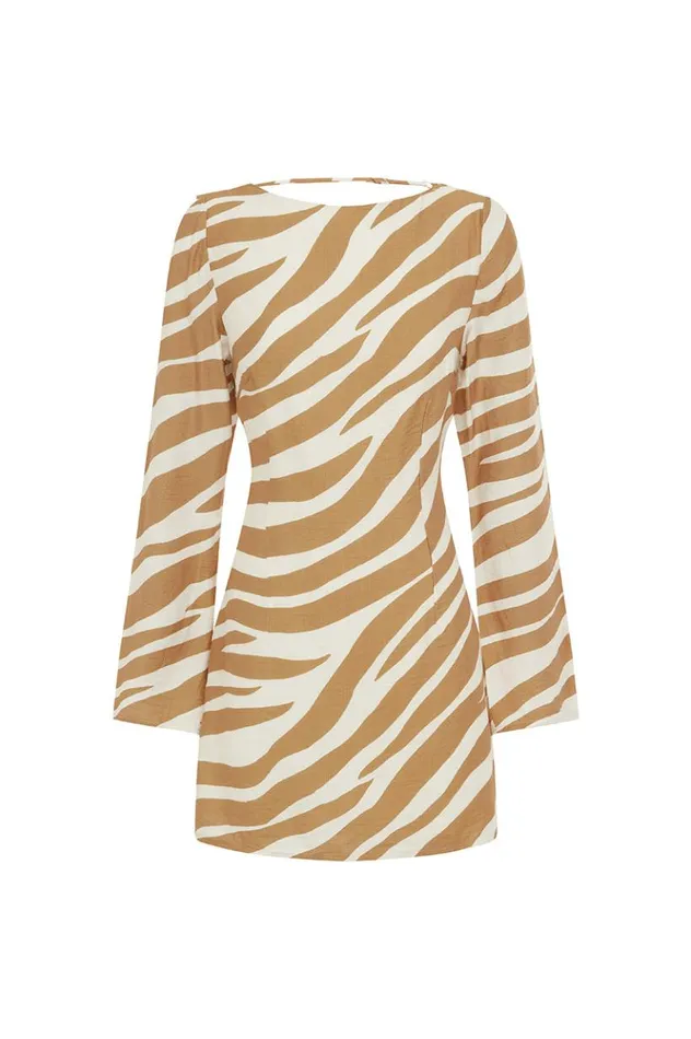 Women Long Sleeved Dresses Runaway The Label PAULIE MINI DRESS Tan