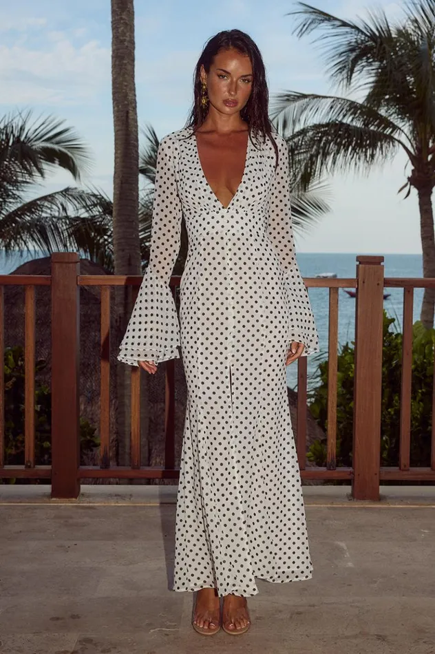 Women Long Sleeved Dresses Runaway The Label SARI MAXI DRESS White Polka