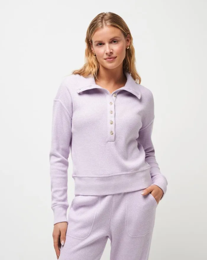 Women LONG WEEKEND HENLEY Heather Iris TravisMathew Shirts and Tops