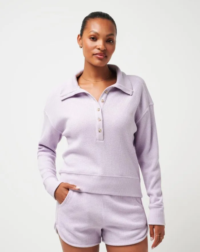 Women LONG WEEKEND HENLEY Heather Iris TravisMathew Shirts and Tops