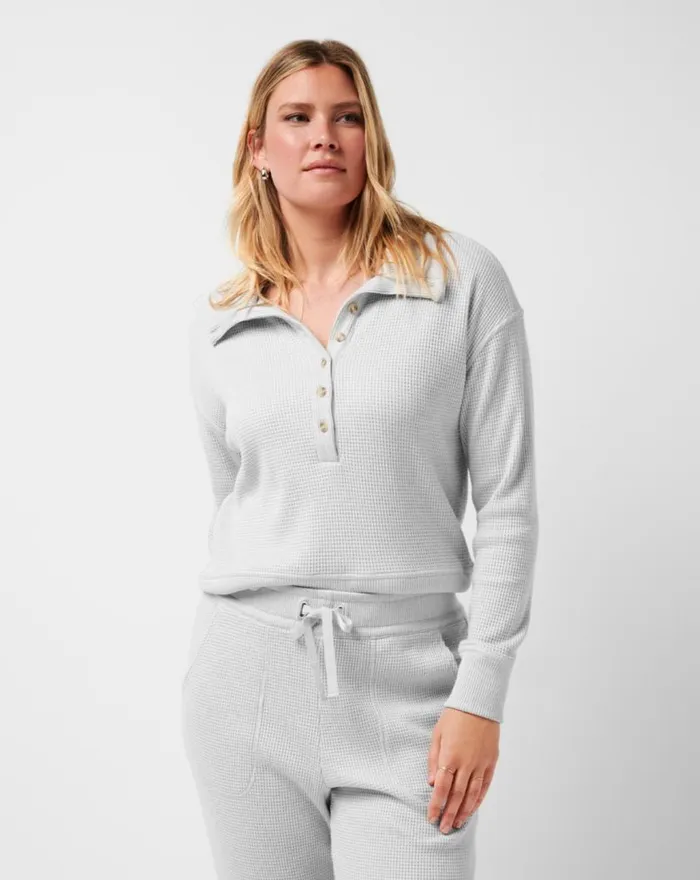 Women LONG WEEKEND HENLEY Heather Light Grey TravisMathew Shirts and Tops