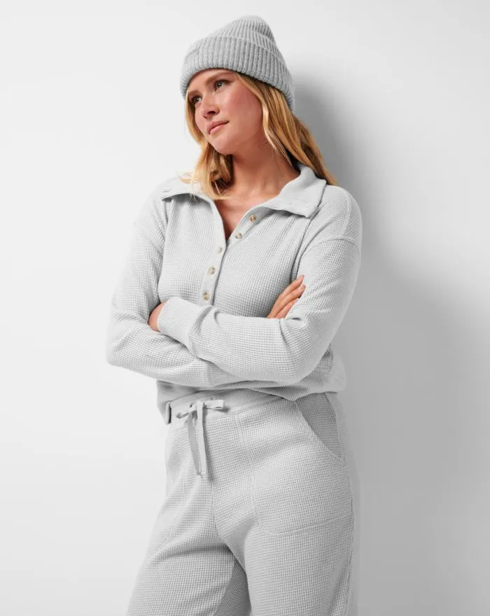 Women LONG WEEKEND HENLEY Heather Light Grey TravisMathew Shirts and Tops