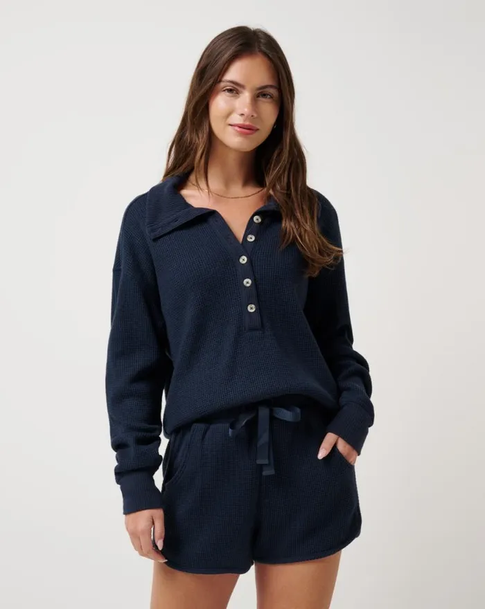 Women LONG WEEKEND HENLEY Navy Blazer TravisMathew Shirts and Tops