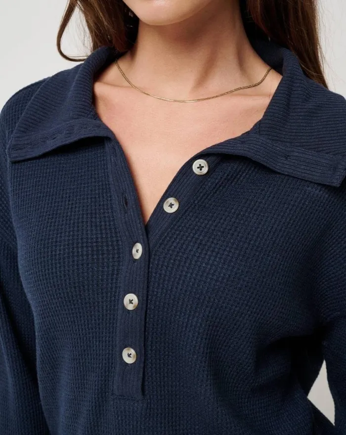Women LONG WEEKEND HENLEY Navy Blazer TravisMathew Shirts and Tops