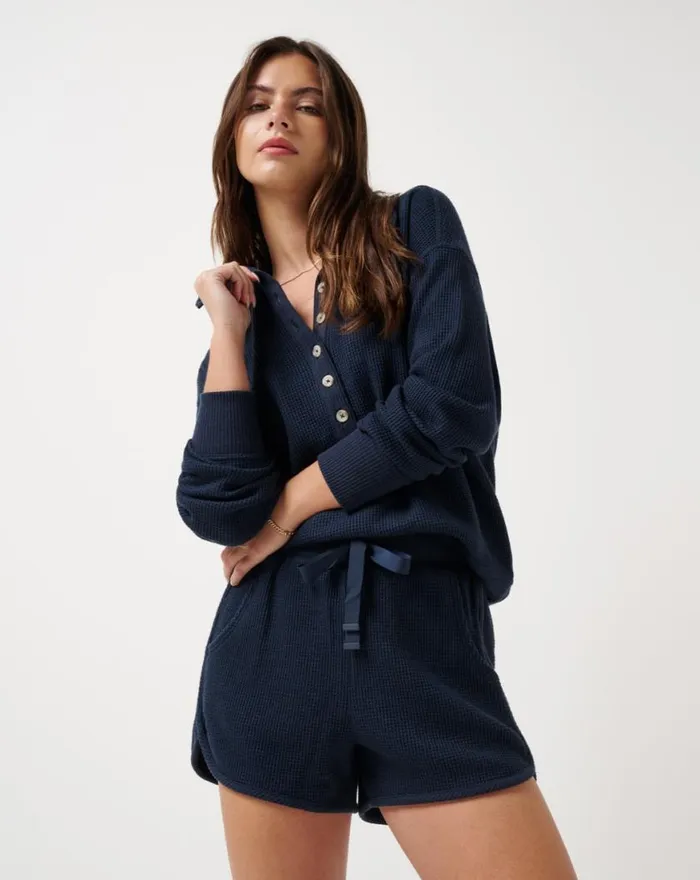 Women LONG WEEKEND HENLEY Navy Blazer TravisMathew Shirts and Tops