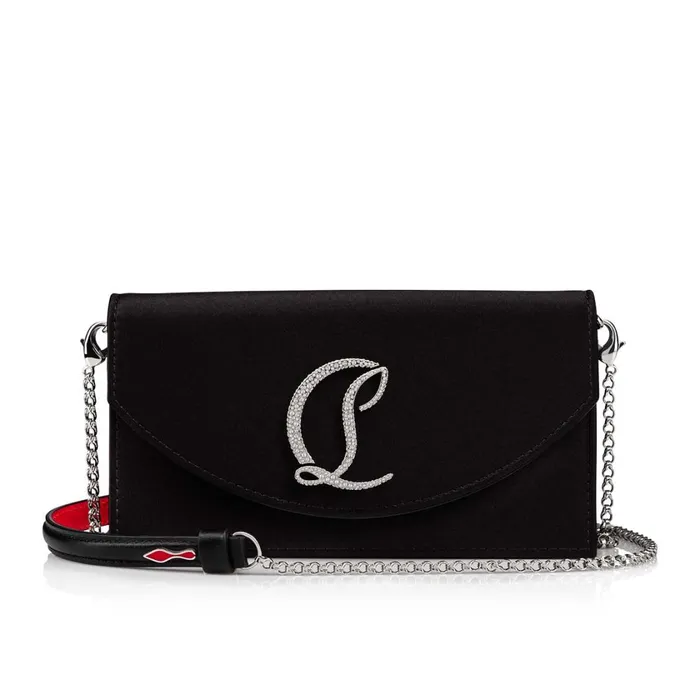 Women Loubi54 Small Clutch 8211 Satin And Strass 8211 Black Black Christian Louboutin Crossbody Bags