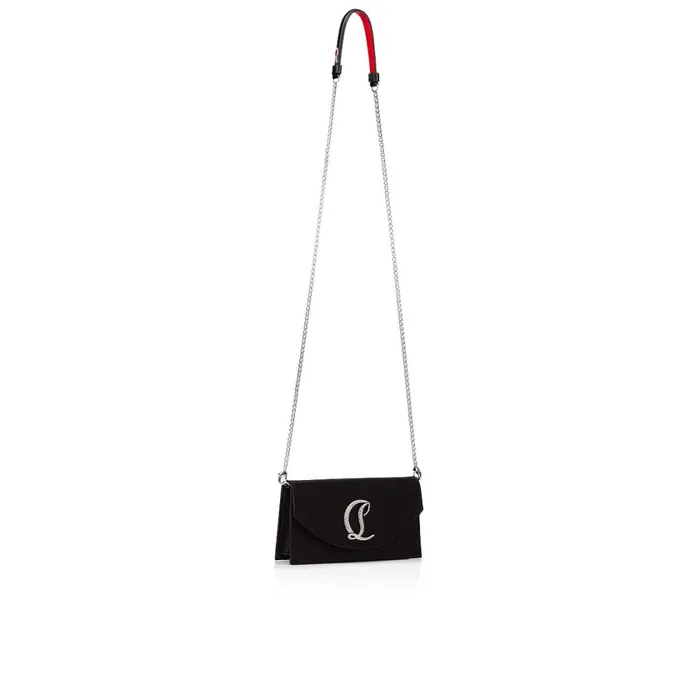 Women Loubi54 Small Clutch 8211 Satin And Strass 8211 Black Black Christian Louboutin Crossbody Bags