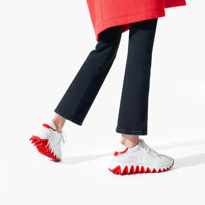 Women Loubishark Woman Sneakers 8211 Calf Leather And Neoprene 8211 Bianco Bianco Christian Louboutin Sneakers