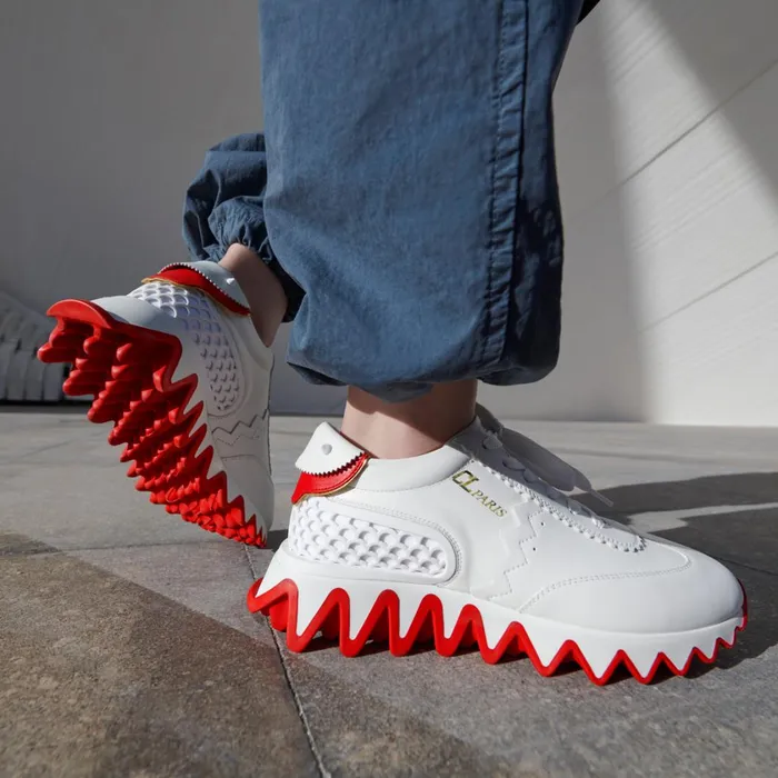 Women Loubishark Woman Sneakers 8211 Calf Leather And Neoprene 8211 Bianco Bianco Christian Louboutin Sneakers