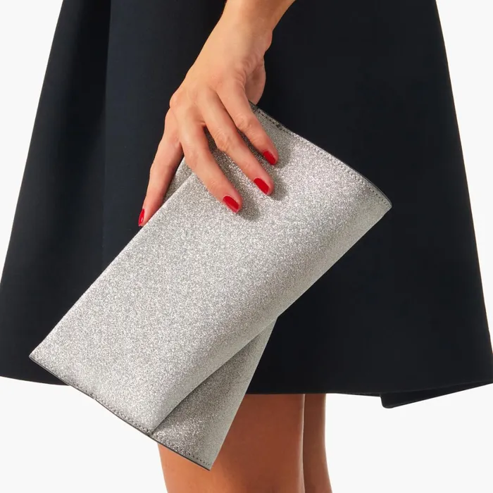 Women Loubitwist Small Clutch 8211 Glittered Calf Leather 8211 Silver Silver Christian Louboutin Clutches and Evening Bags