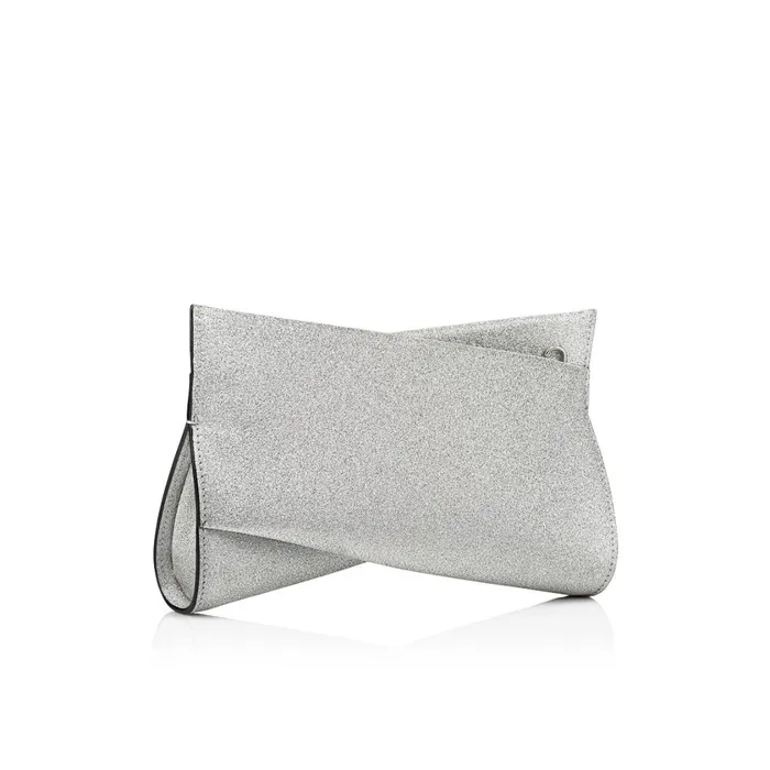 Women Loubitwist Small Clutch 8211 Glittered Calf Leather 8211 Silver Silver Christian Louboutin Clutches and Evening Bags