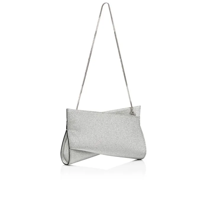 Women Loubitwist Small Clutch 8211 Glittered Calf Leather 8211 Silver Silver Christian Louboutin Clutches and Evening Bags
