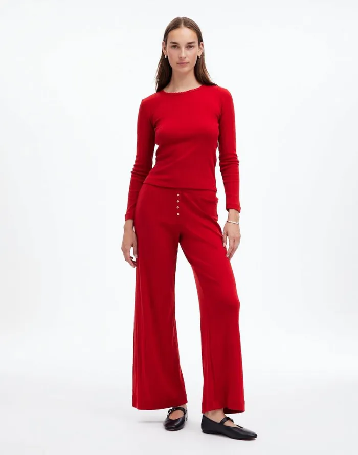 Women Madewell X LESET Pointelle Perfect Tee and Pant Set Red Madewell Tees
