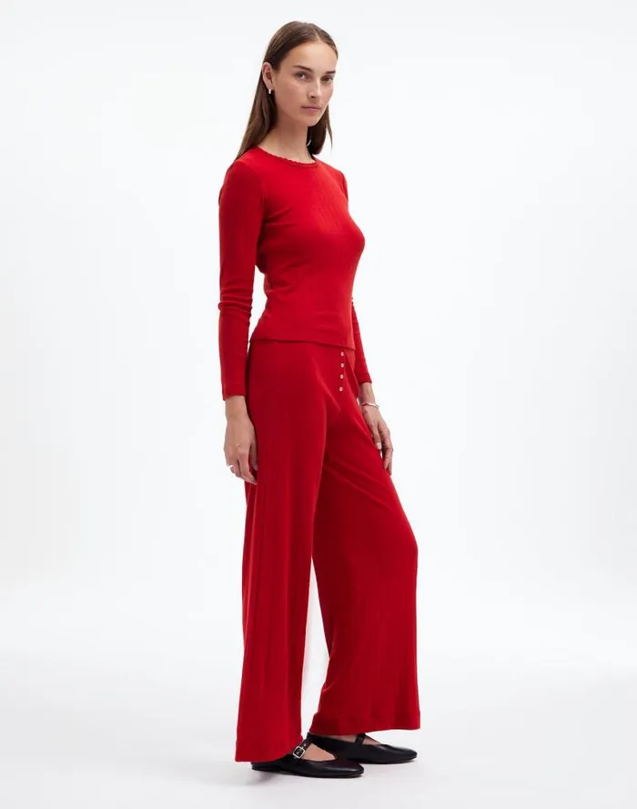 Women Madewell X LESET Pointelle Perfect Tee and Pant Set Red Madewell Tees