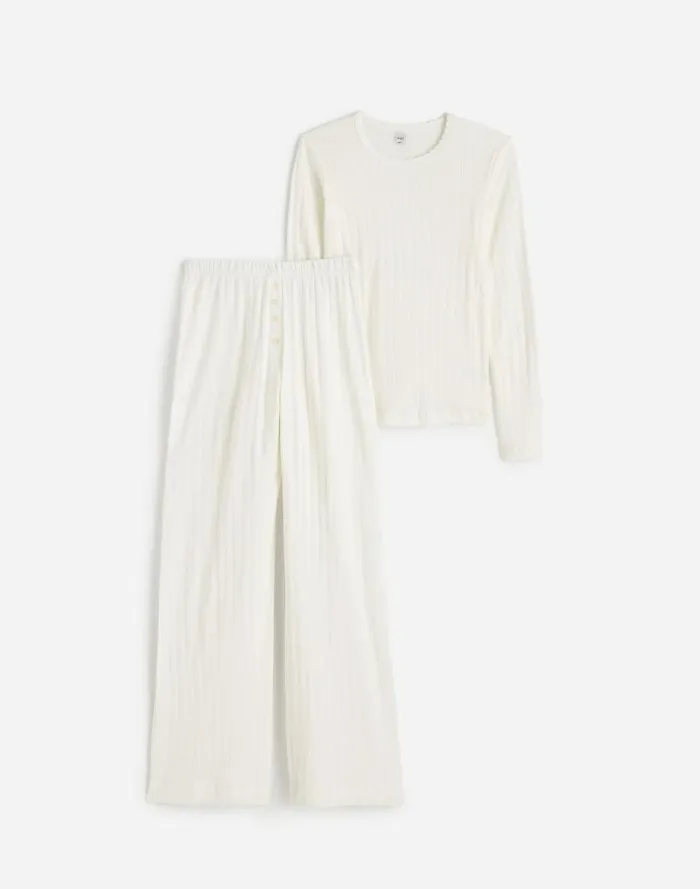 Women Madewell X LESET Pointelle Perfect Tee and Pant Set White Madewell Matching Sets