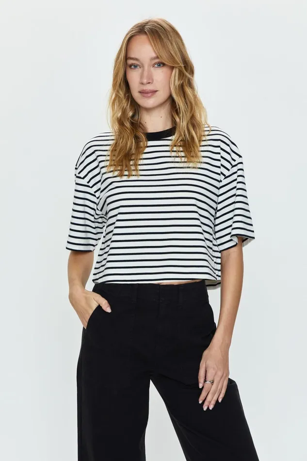 Women Mae Tee 8211 Black and White Stripe Pistola Denim Tees and Tanks