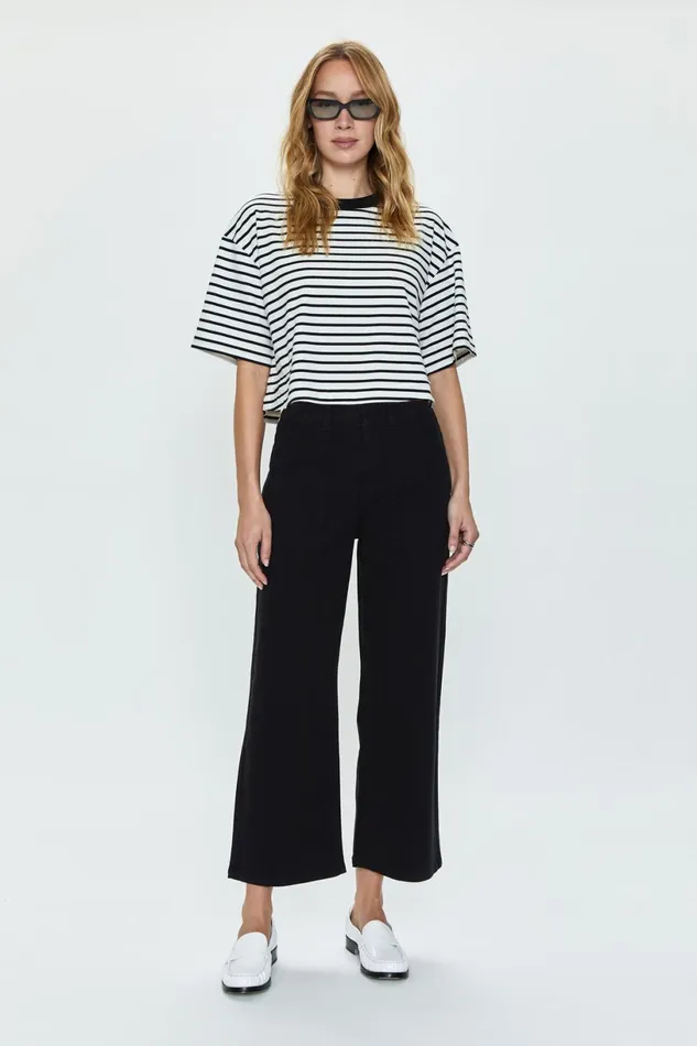 Women Mae Tee 8211 Black and White Stripe Pistola Denim Tees and Tanks