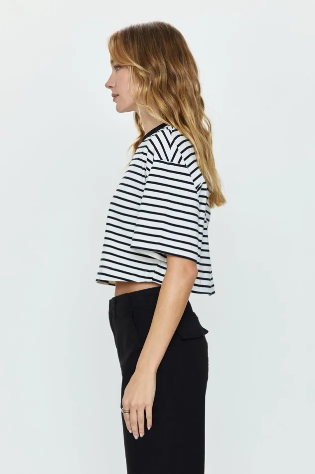 Women Mae Tee 8211 Black and White Stripe Pistola Denim Tees and Tanks