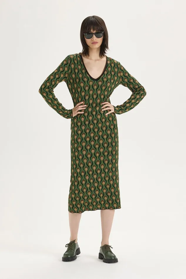 Women Malparmi Dresses Comfort Jacquard Dress Blackdark Green