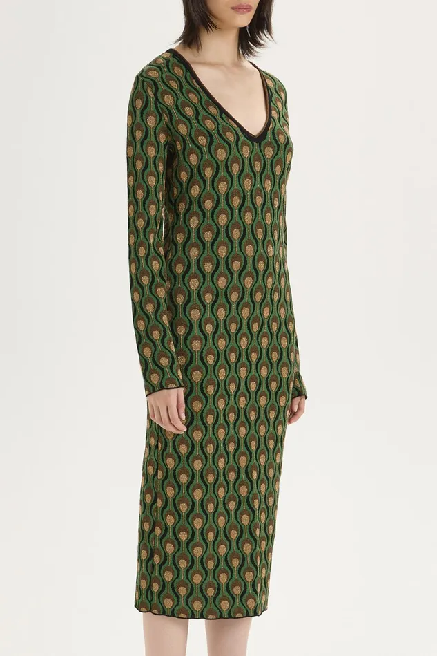 Women Malparmi Dresses Comfort Jacquard Dress Blackdark Green