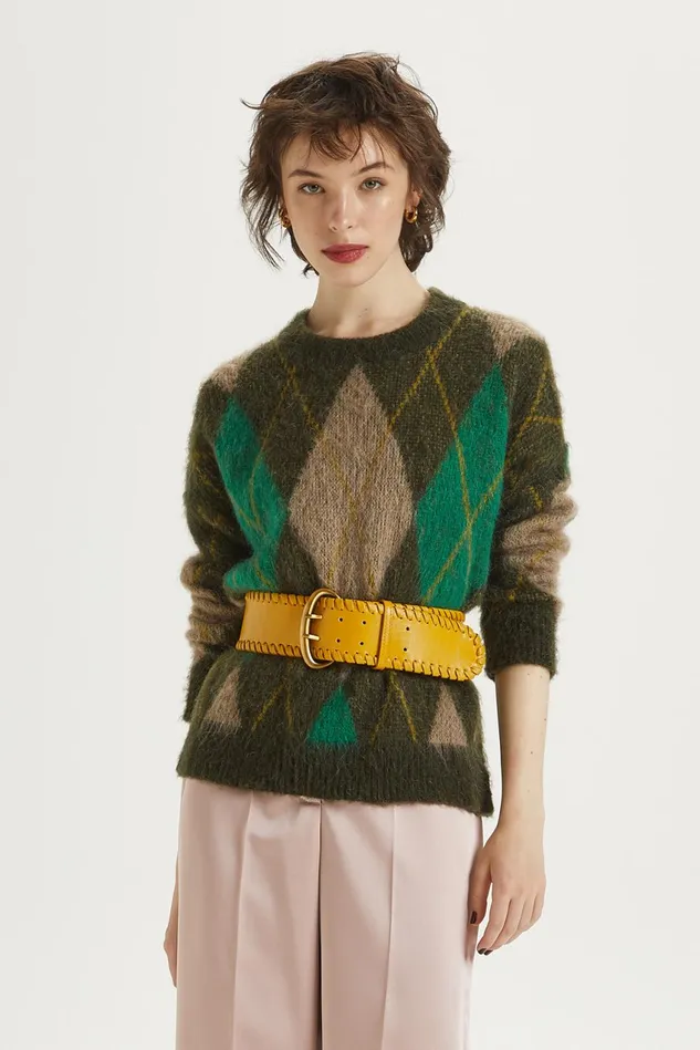 Women Malparmi Knitwear Mohair Check Sweater Brownmulticolour