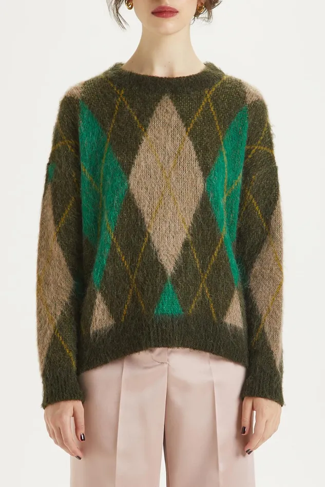 Women Malparmi Knitwear Mohair Check Sweater Brownmulticolour