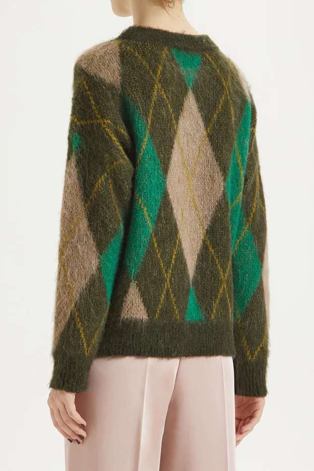 Women Malparmi Knitwear Mohair Check Sweater Brownmulticolour