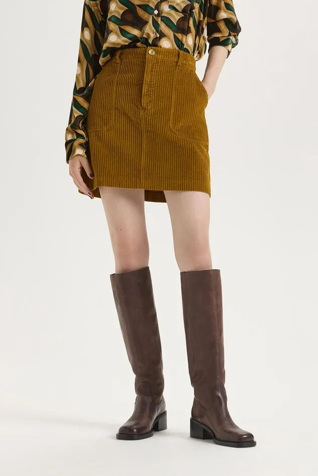 Women Malparmi Skirts Corduroy Velvet Skirt Olivegreen