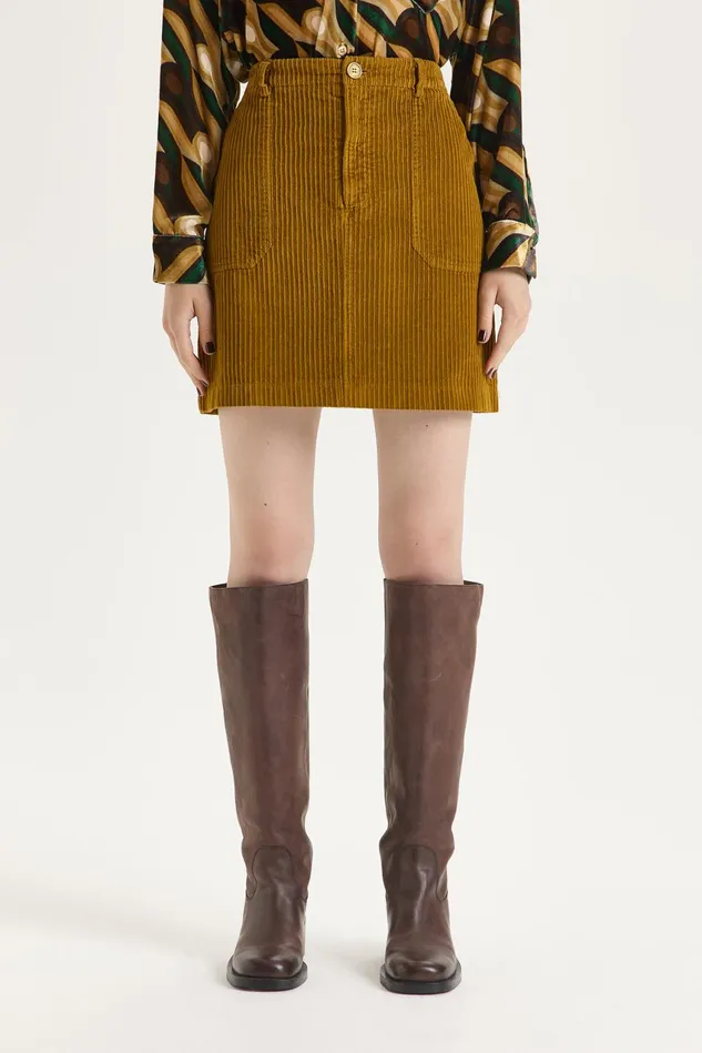 Women Malparmi Skirts Corduroy Velvet Skirt Olivegreen