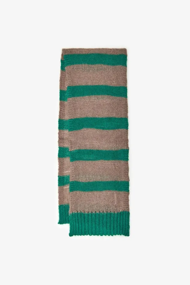 Women Malparmi Stoles Lurex Mohair Stripes Sweater Greenbrown