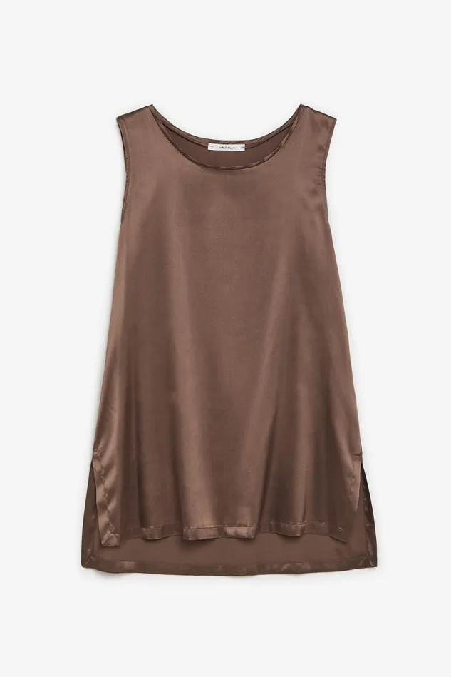 Women Malparmi Tshirts And Tops Silk Satin Top Chestnut