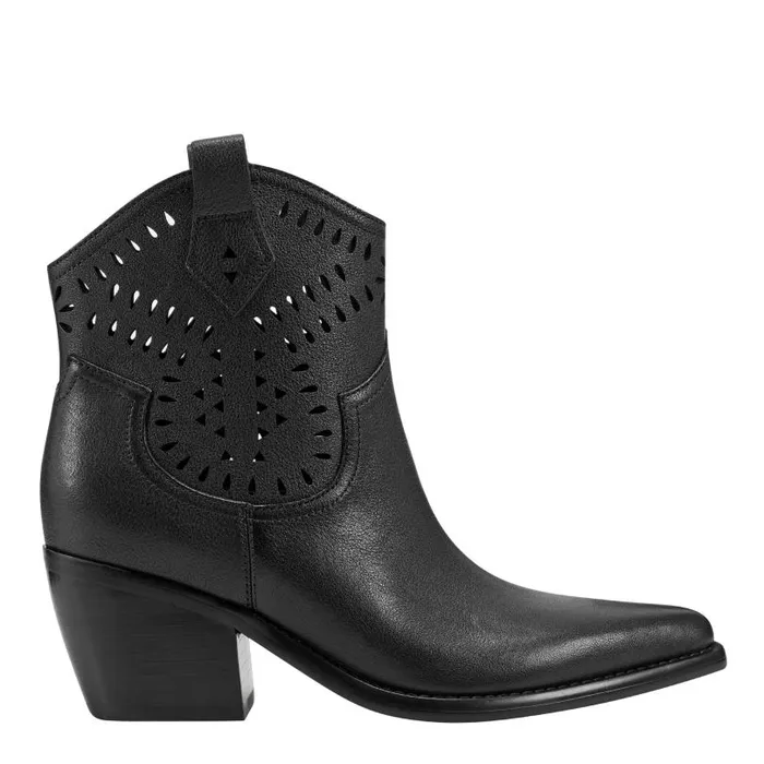 Women Marc Fisher Booties Elyma Perferated Western Bootie Black Leather