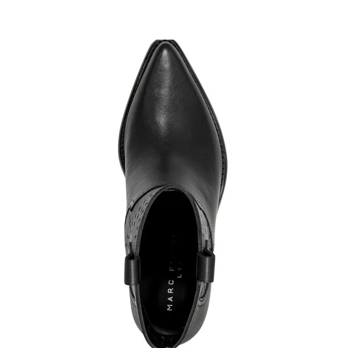 Women Marc Fisher Booties Elyma Perferated Western Bootie Black Leather