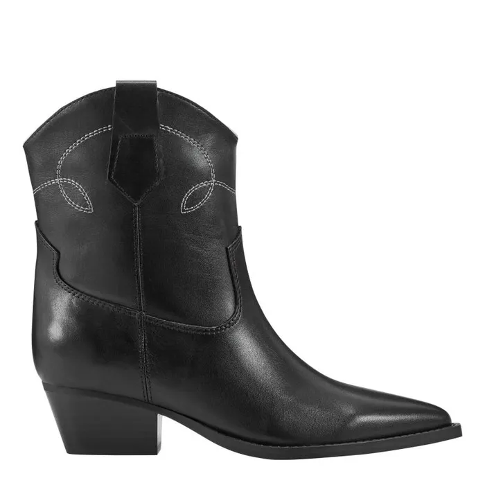Women Marc Fisher Booties Nonie Western Ankle Bootie Black Leather