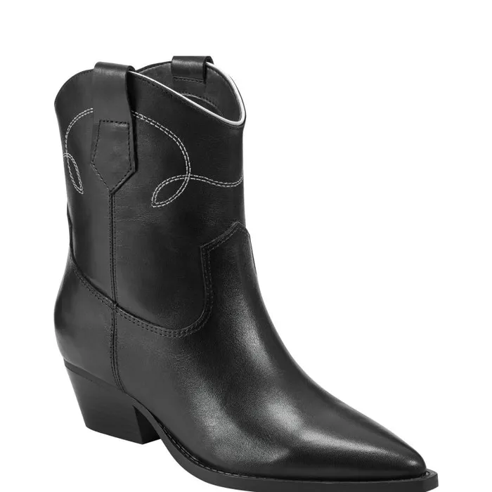 Women Marc Fisher Booties Nonie Western Ankle Bootie Black Leather