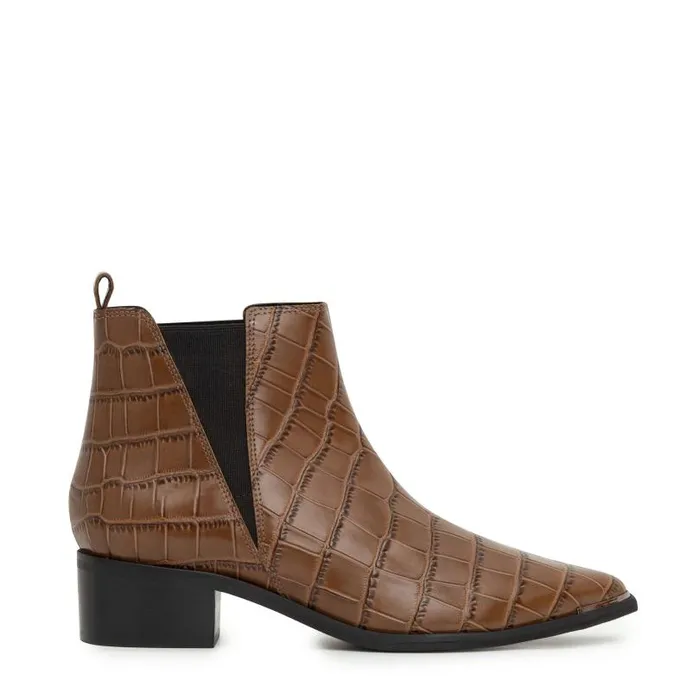 Women Marc Fisher Booties Yale Pointy Toe Chelsea Bootie Brown Croco